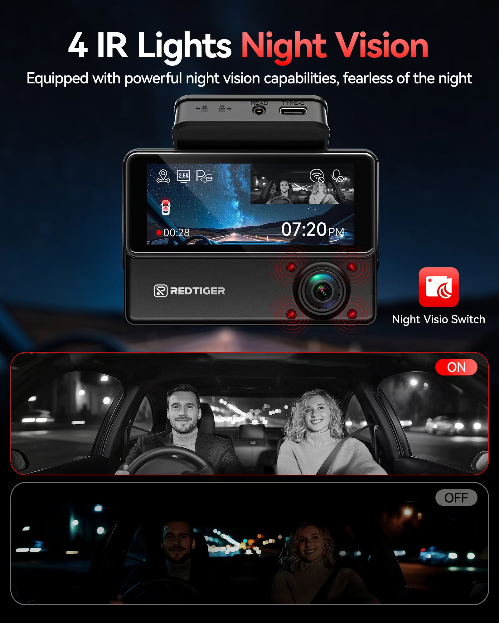 REDTIGER VP20 530° 3-Channel IR Night View Dash Cam - REDTIGER Official