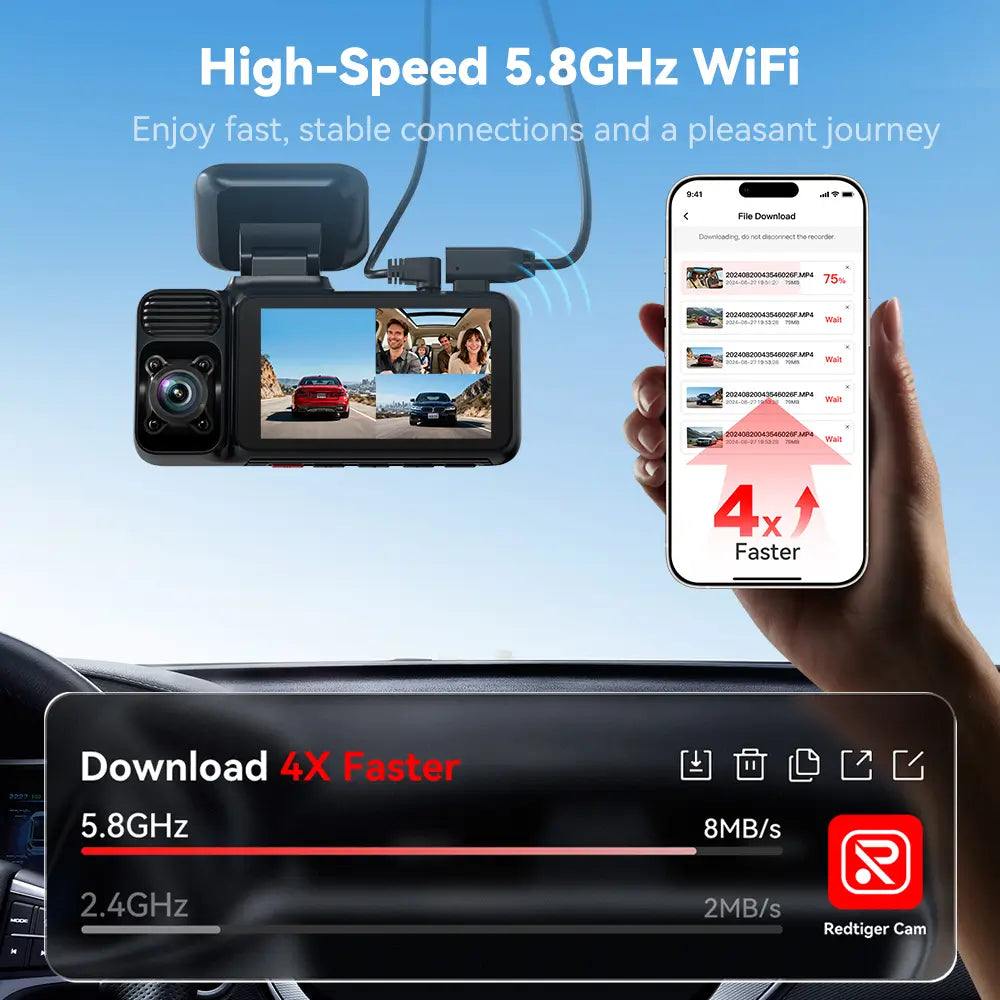 Redtiger F17 3-Channel 5G Wifi Dash Cam Hot Sales REDTIGER Dash Cam