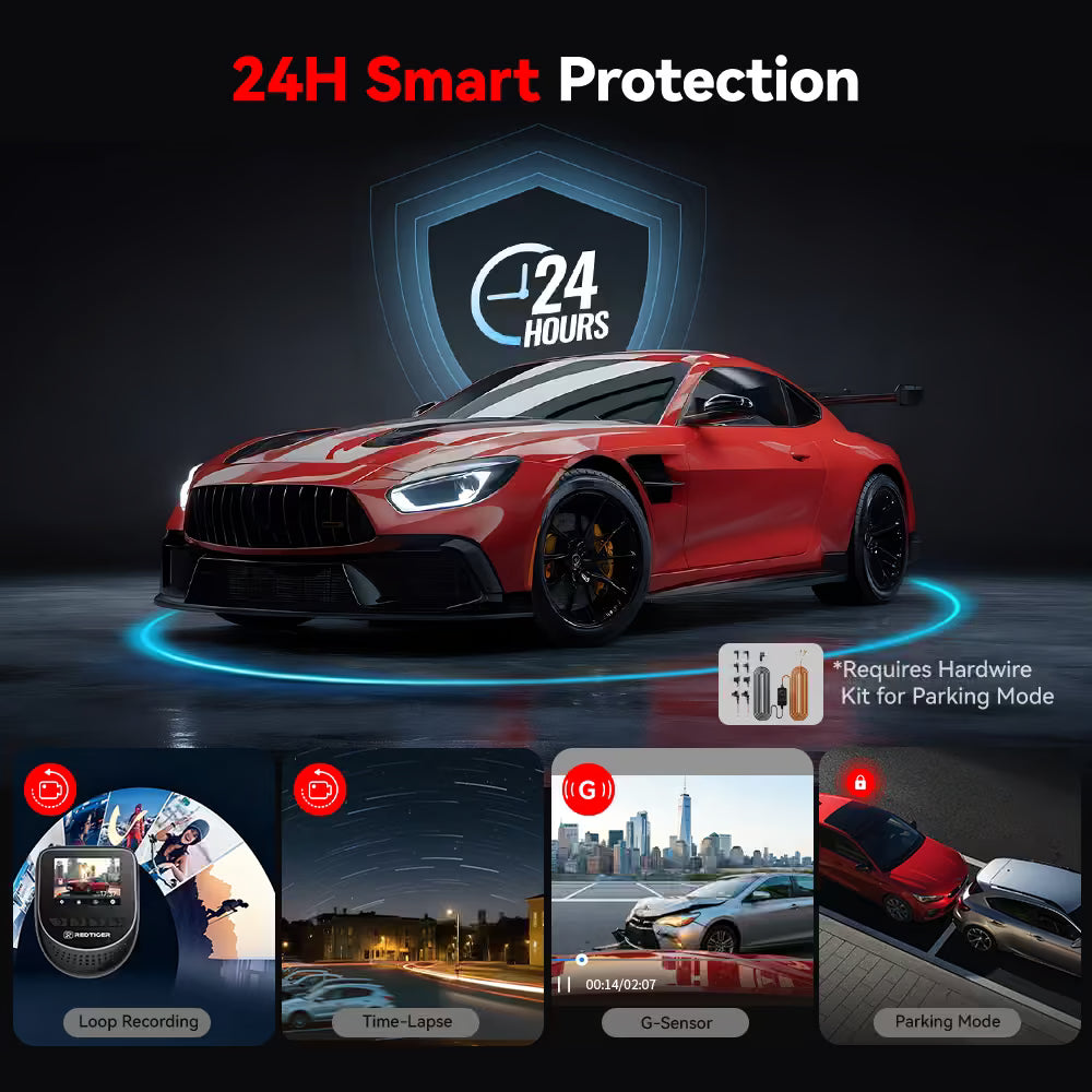 Redtiger A2 Dash Camera Front and Rear, 2.5K+1080P Dual Dashcam, WiFi, Loop Recording, G-Sensor, 24H Parking Mode, Super Capacitor, Wide Angle (SD Card Not Included)
