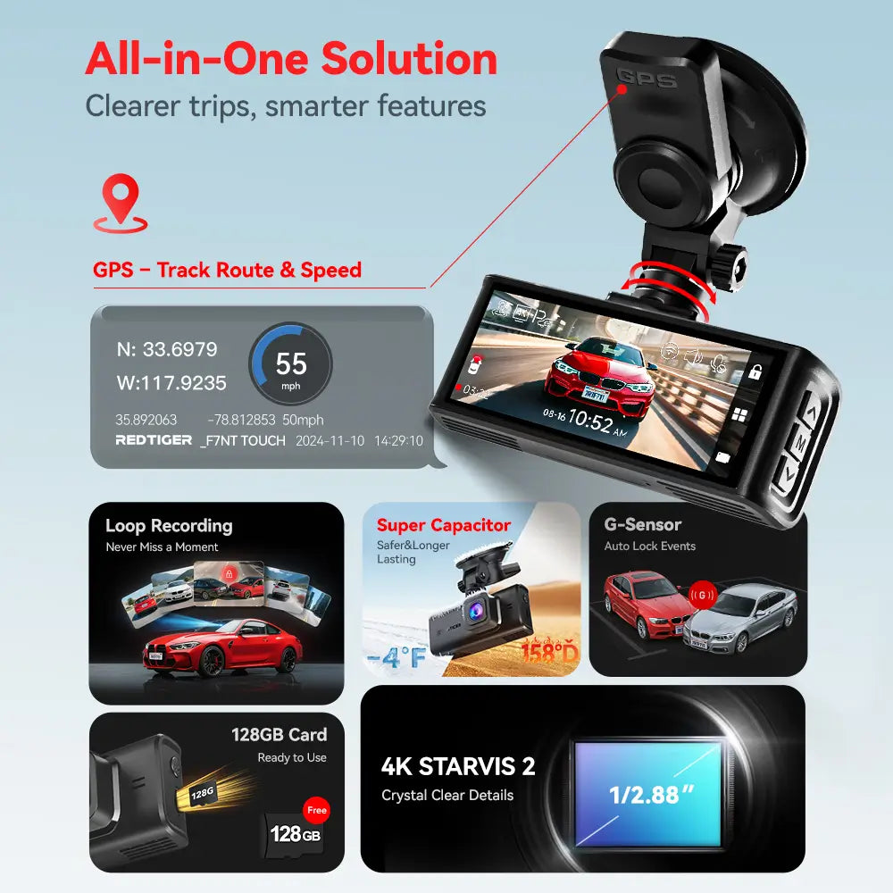 Redtiger F7NT 4K Sony STARVIS 2 HDR WiFi 6 Touch Screen Voice Contral Dual Dash Cam Hot Sales REDTIGER Dash Cam