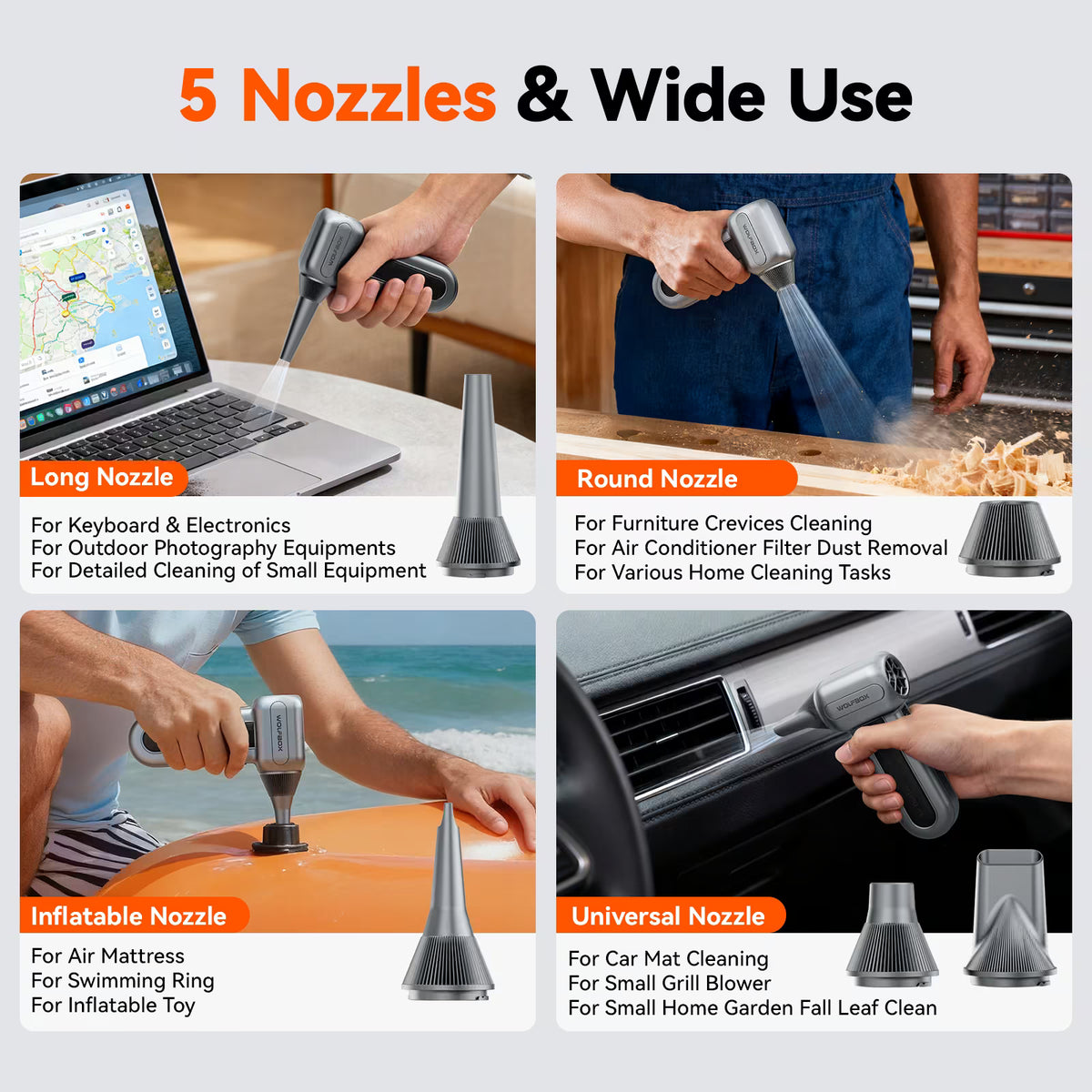 WOLFBOX MF70 Compressed Air Duster, 3-Speed Adjustable, Electric, Cordless - REDTIGER Official