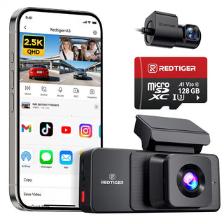 REDTIGER A3 3 Channel Dash Cam Front and Rear Inside, 2.5K + 1080P + 1080P Dash Camera for Cars with WiFi, IR Night View, 3.18" Screen, Parking Mode, Loop Recording