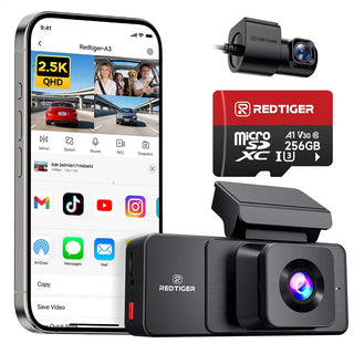 REDTIGER A3 3 Channel Dash Cam Front and Rear Inside, 2.5K + 1080P + 1080P Dash Camera for Cars with WiFi, IR Night View, 3.18" Screen, Parking Mode, Loop Recording