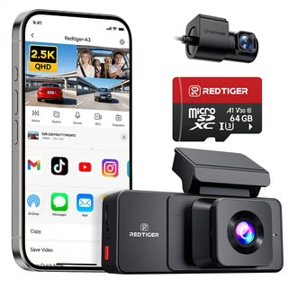REDTIGER A3 3 Channel Dash Cam Front and Rear Inside, 2.5K + 1080P + 1080P Dash Camera for Cars with WiFi, IR Night View, 3.18" Screen, Parking Mode, Loop Recording