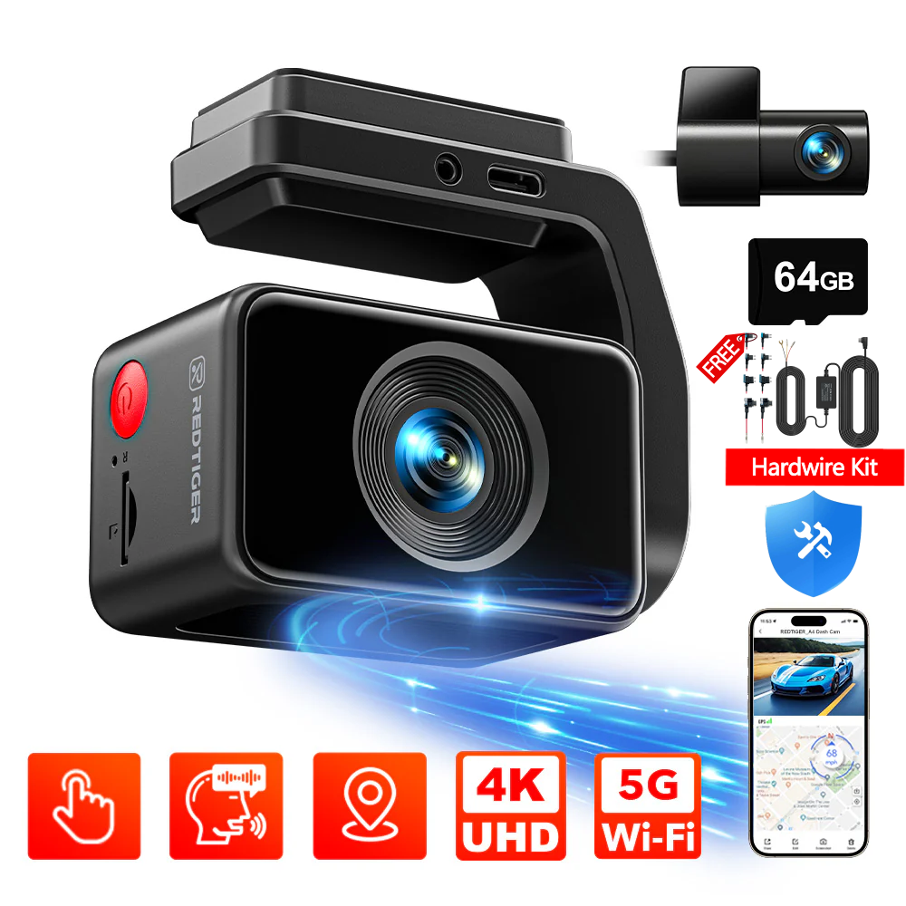 Redtiger A4 4K+1080P Voice Control 5.8GHz WIFI Dash Cam Hot Sales REDTIGER Official   