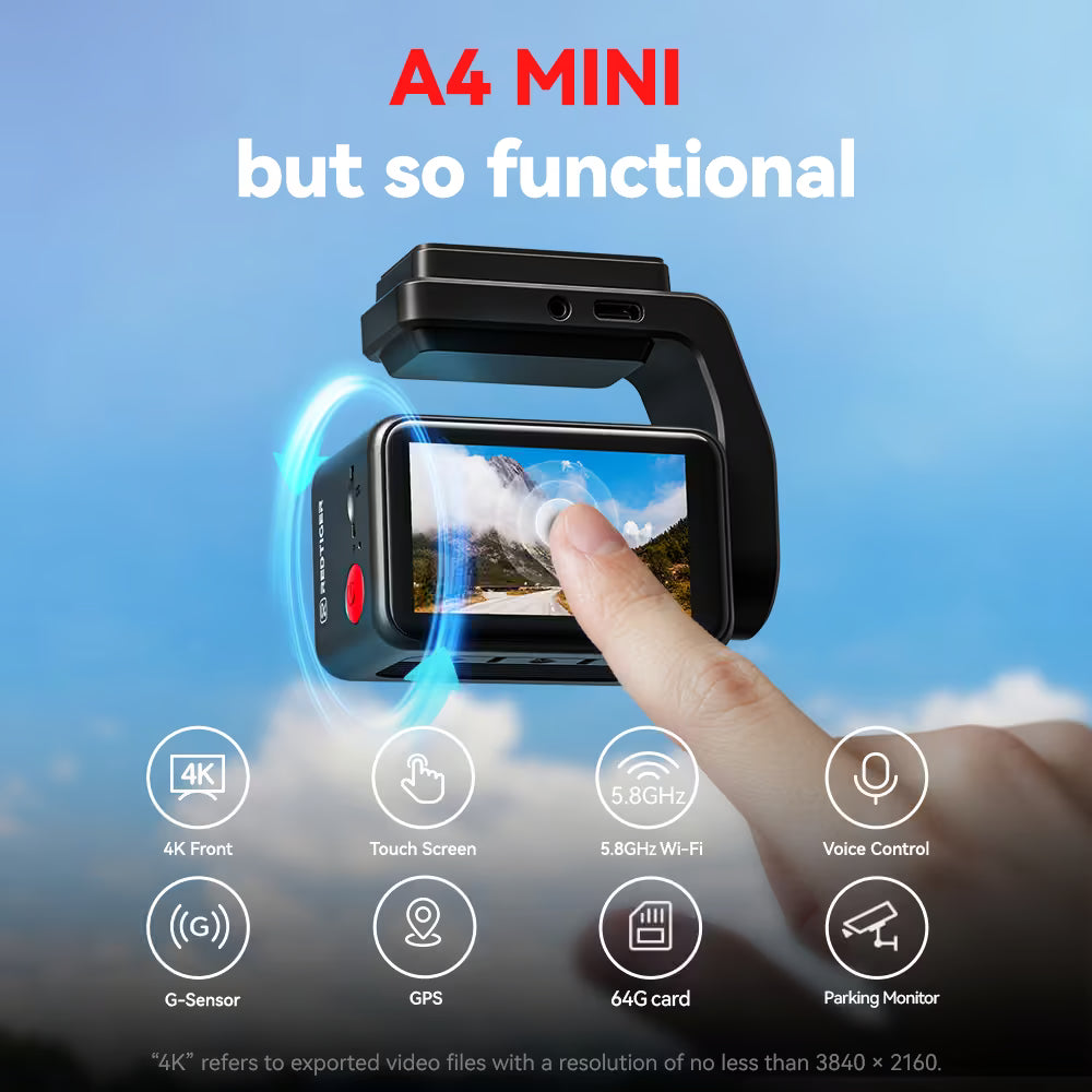 Redtiger A4 4K+1080P Voice Control 5.8GHz WIFI Dash Cam