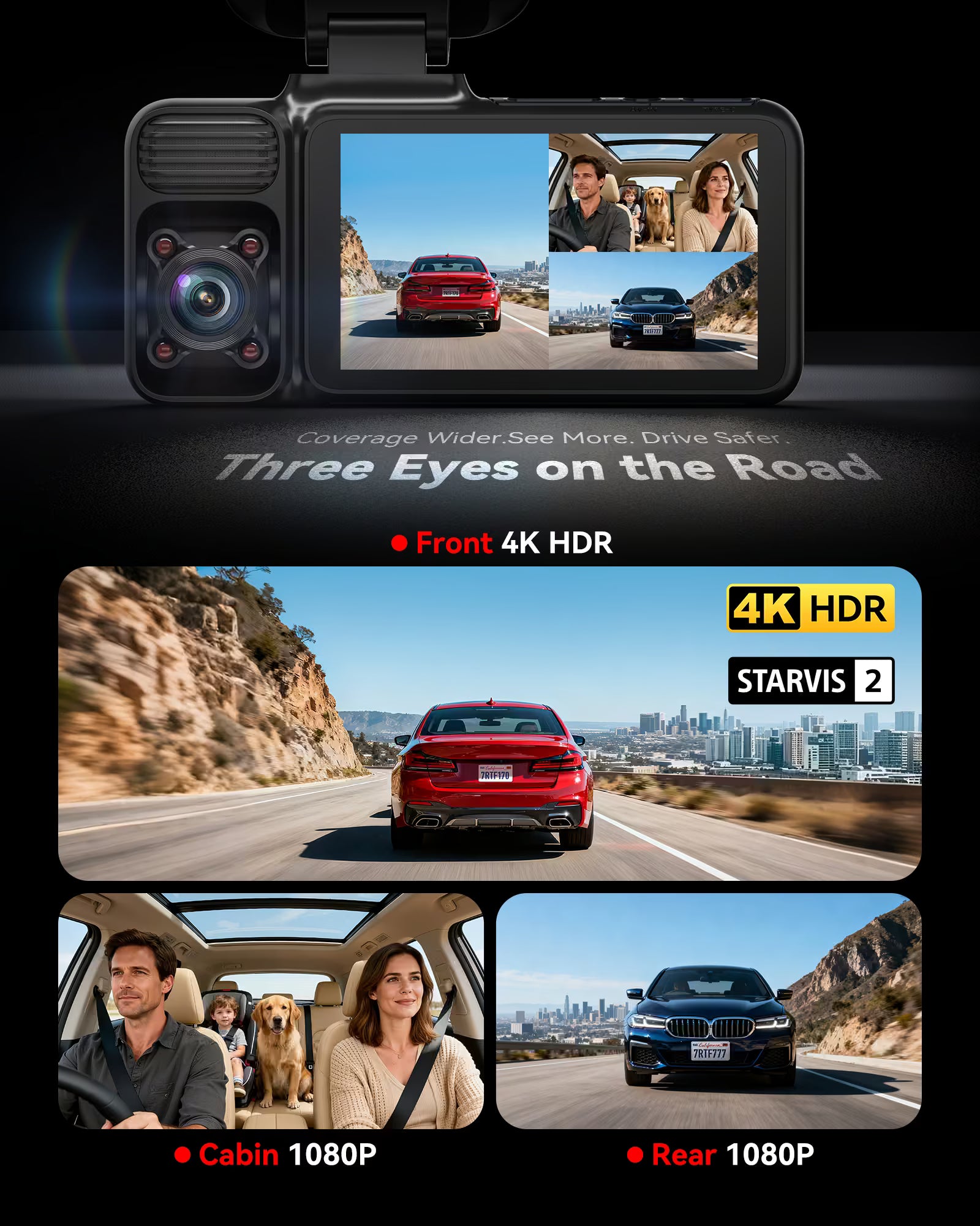 F17 3-Channel 4K 5G WiFi Dash Cam with Parking Monitor