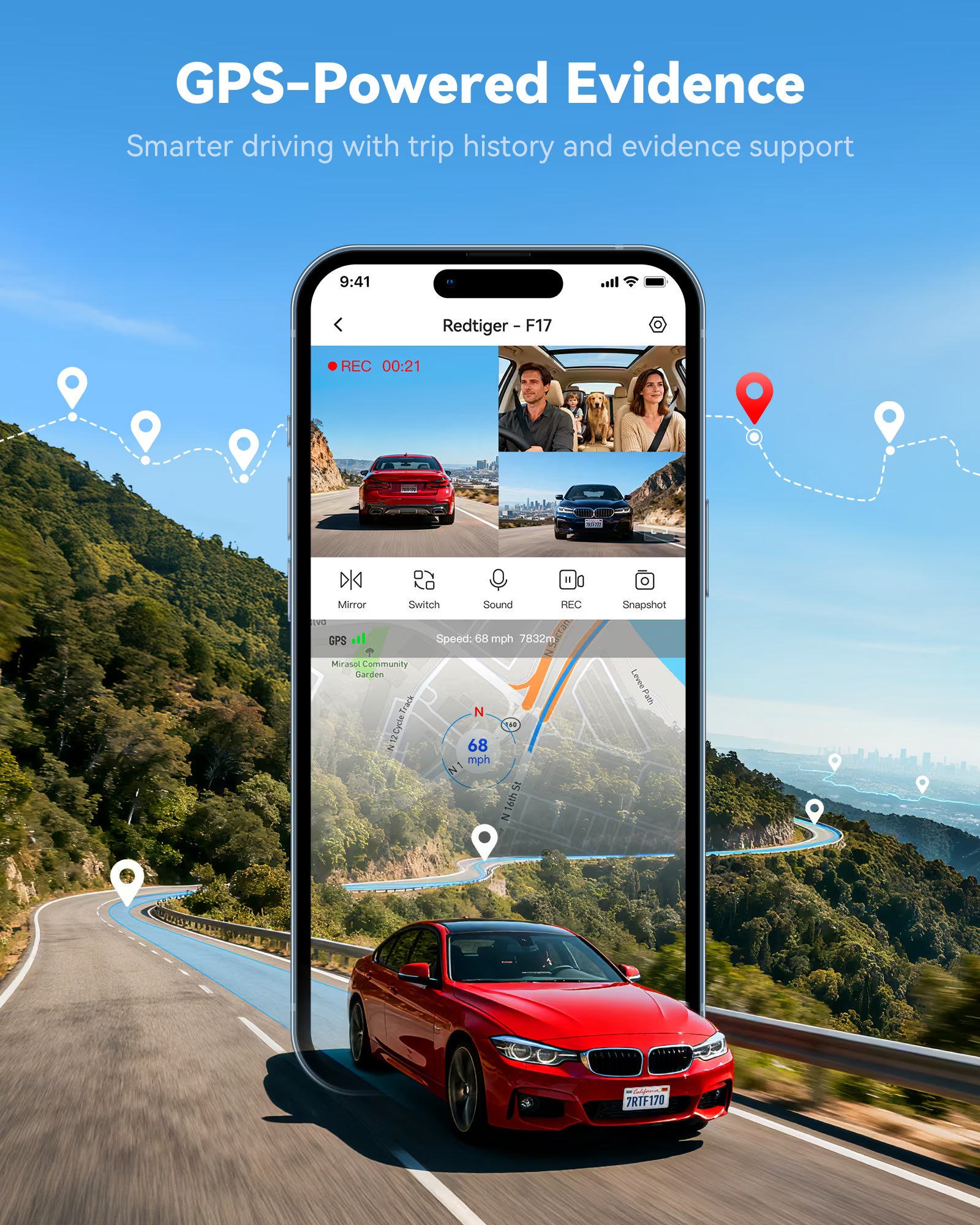 F17 3-Channel 4K 5G WiFi Dash Cam with Parking Monitor