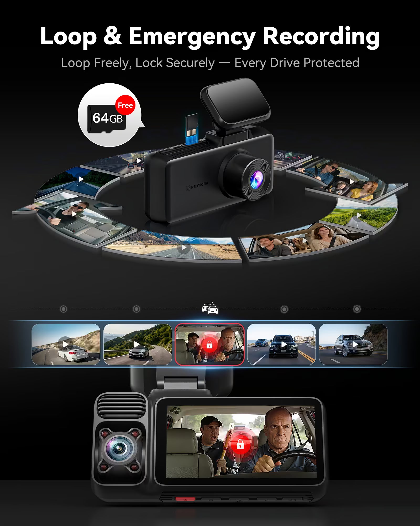 F17 3-Channel 4K 5G WiFi Dash Cam with Parking Monitor