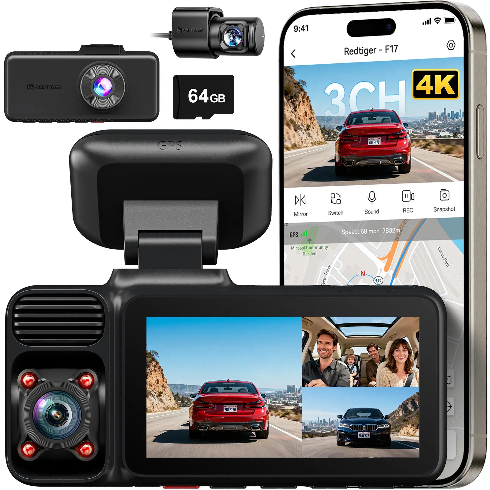 Redtiger F17 3-Channel 5G Wifi Dash Cam Hot Sales REDTIGER Dash Cam