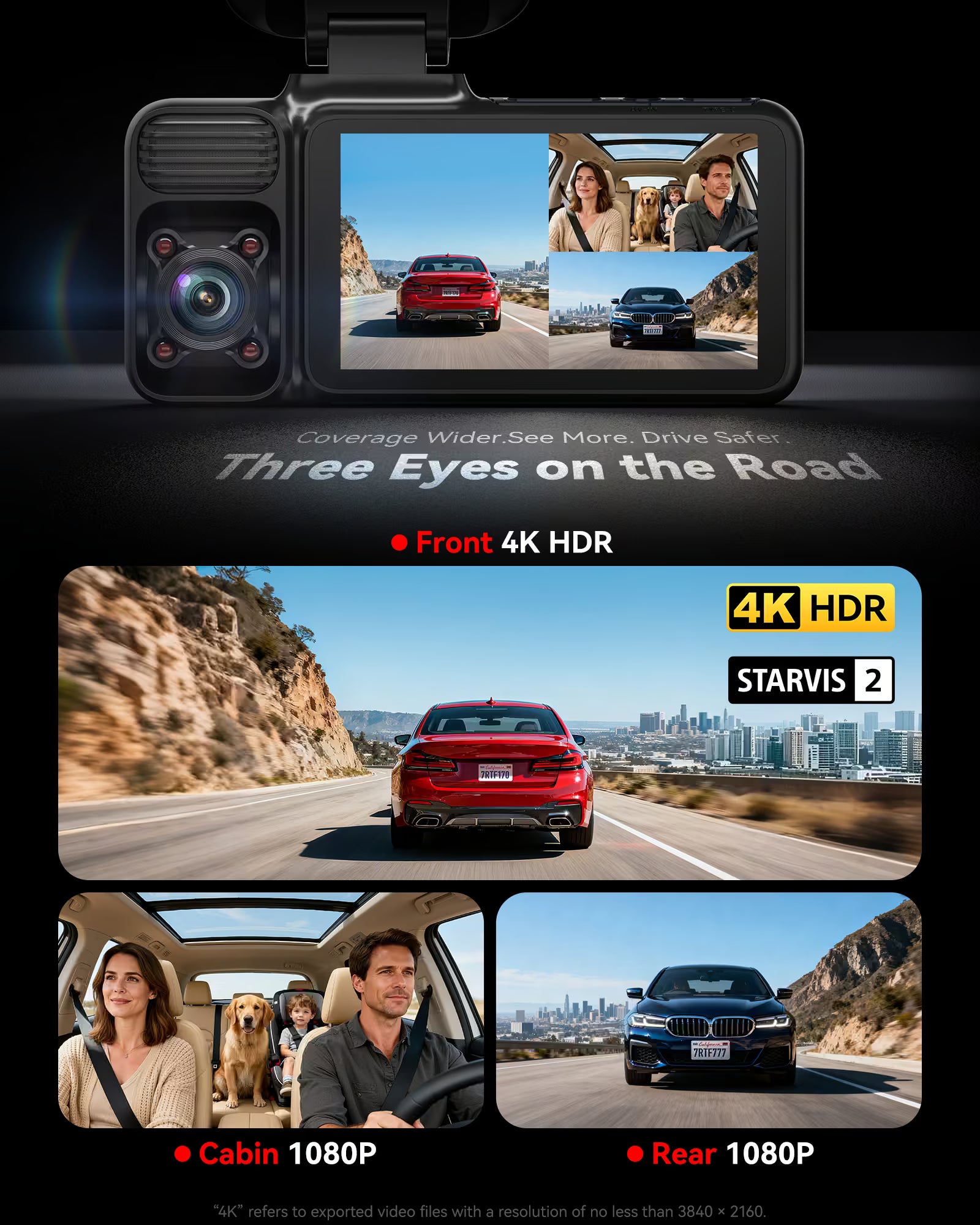 F17 3-Channel 4K 5G WiFi Dash Cam with Parking Monitor