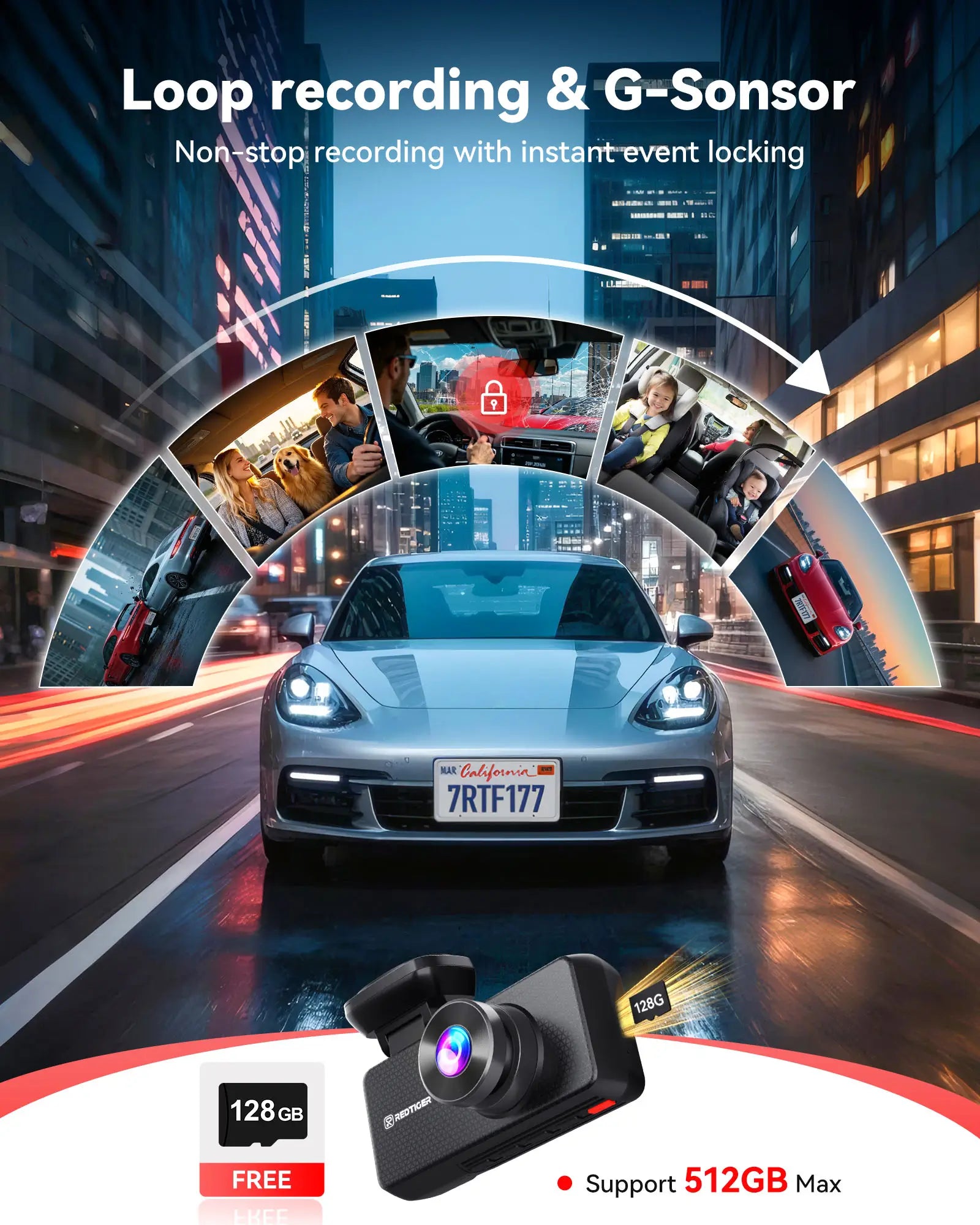 Redtiger F17 Plus 4 Channels 2.7K Sony STARVIS 2 5.8 Ghz Wifi Touch Screen Dash Cam REDTIGER Official