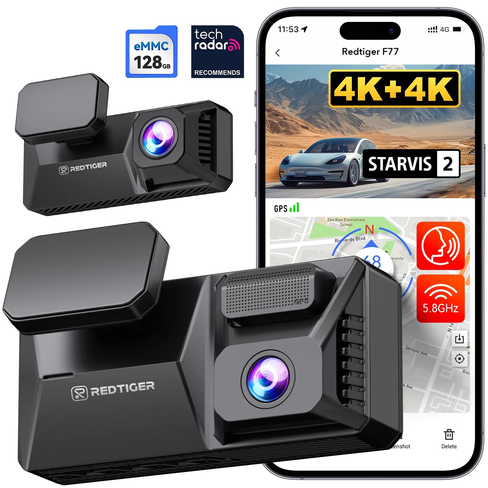 F77 Dual 4K STARVIS2 2CH IMX678 Voice Control 5.8GHz High Speed WIFI Dash Cam easy-product-customizer