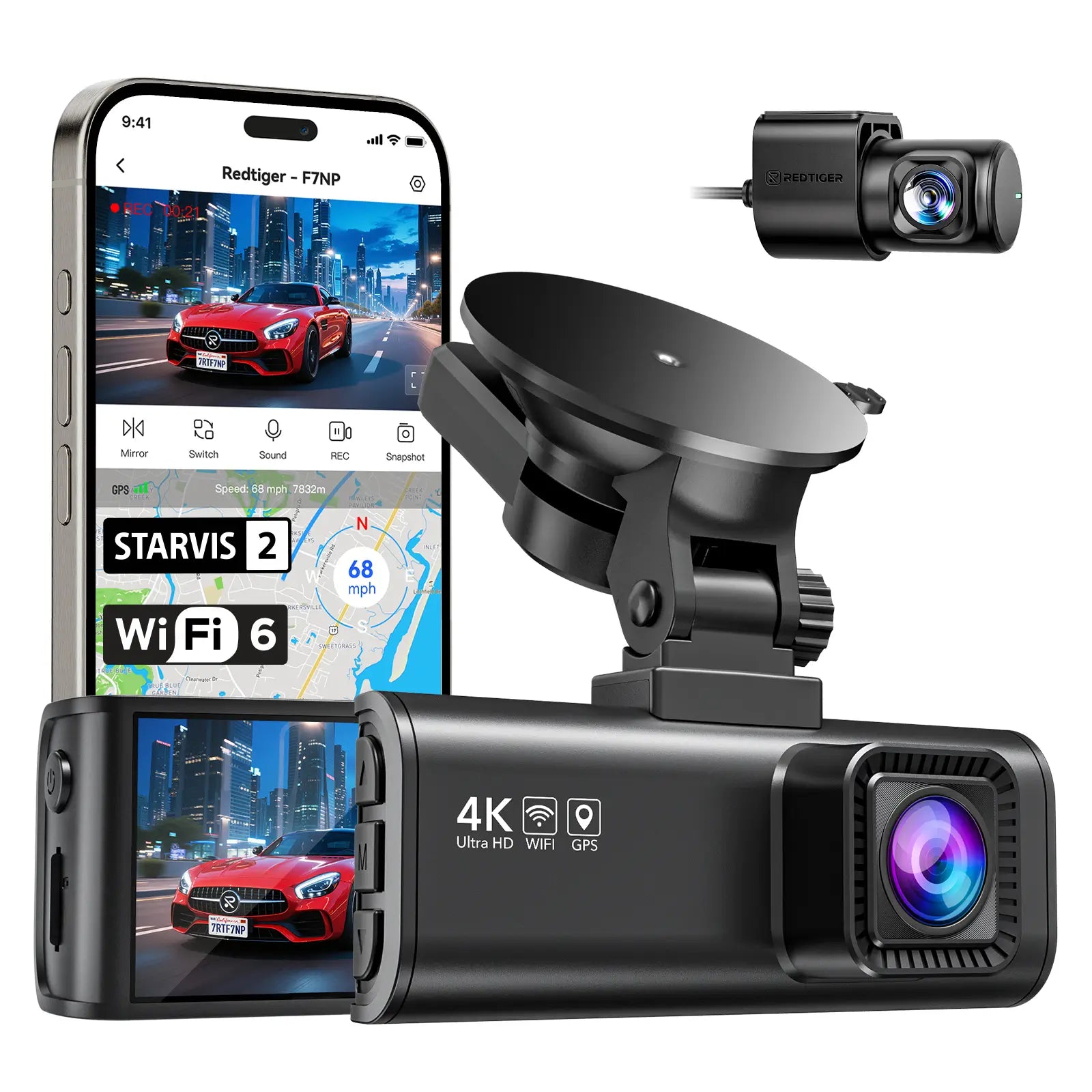 REDTIGER F7NP Dash Cam Front Rear, STARVIS 2 Sensor, 5.8GHz WiFi-20MB/s Fast Download, Dash Camera for Cars with GPS, WDR Night Vision, 170°Wide Angle, 24H Parking Mode - REDTIGER Official