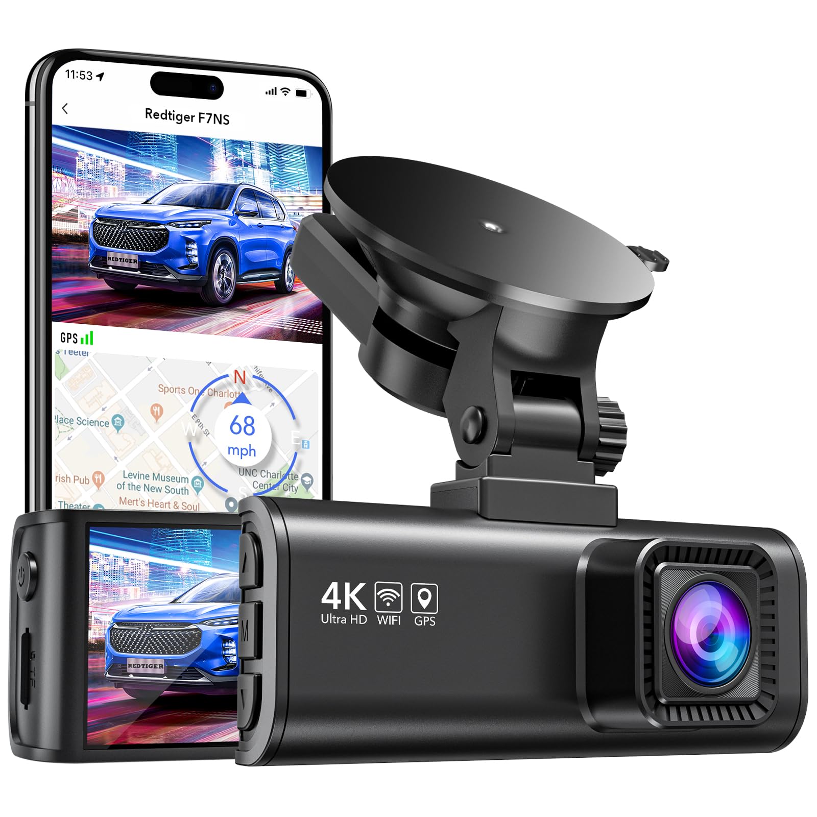 Redtiger F7N Series 4K Dash Cam - Yes / 1080P External / Hardwire Kit + CPL  Polarizer