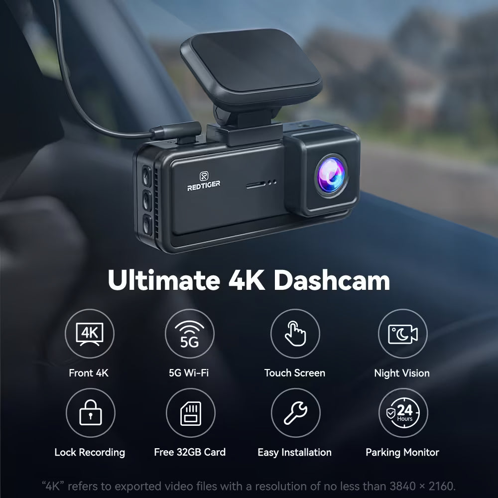 Redtiger F8 5GHz Wifi Touch Screen 4K Front Dash Cam
