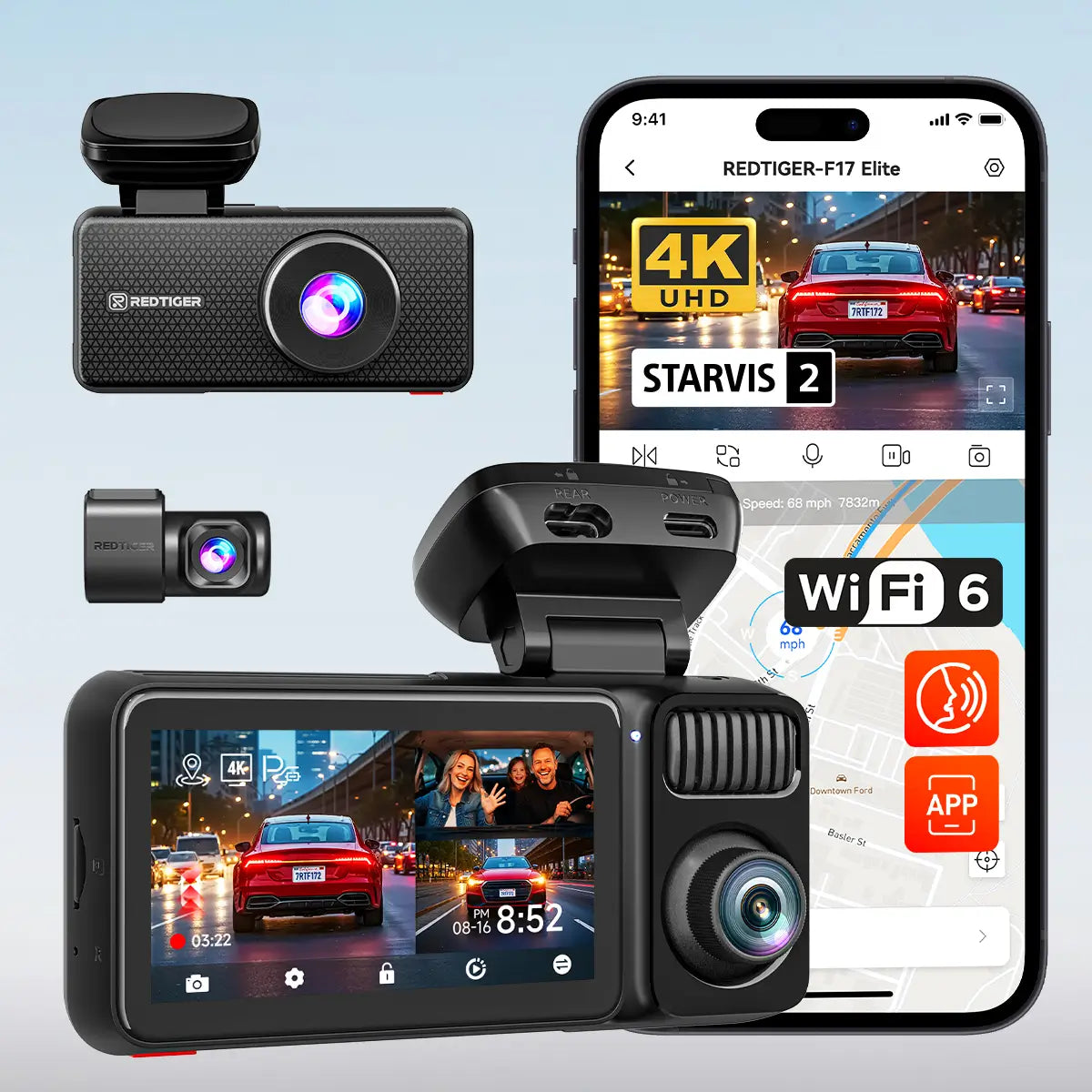 Redtiger F17 Elite 3 Channel 24/7 Ultra Color 4K+2.5K+1080P Wifi6 Dash Cam easy-product-customizer