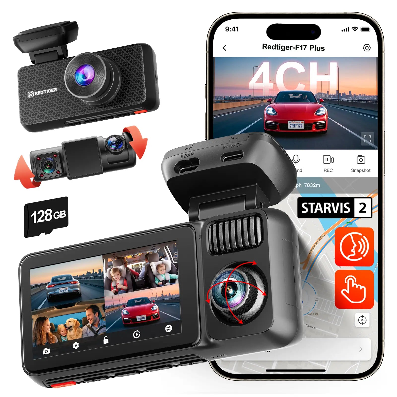 Redtiger F17 Plus 4 Channels 2.7K Sony STARVIS 2 5.8 Ghz Wifi Touch Screen Dash Cam REDTIGER Official