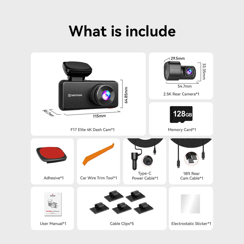 Redtiger F17Elite 4K+2.5K+1080P  3-Channel 24/7 Ultra-Color 5.8 GHz WiFi6 Dash Cam - REDTIGER Official