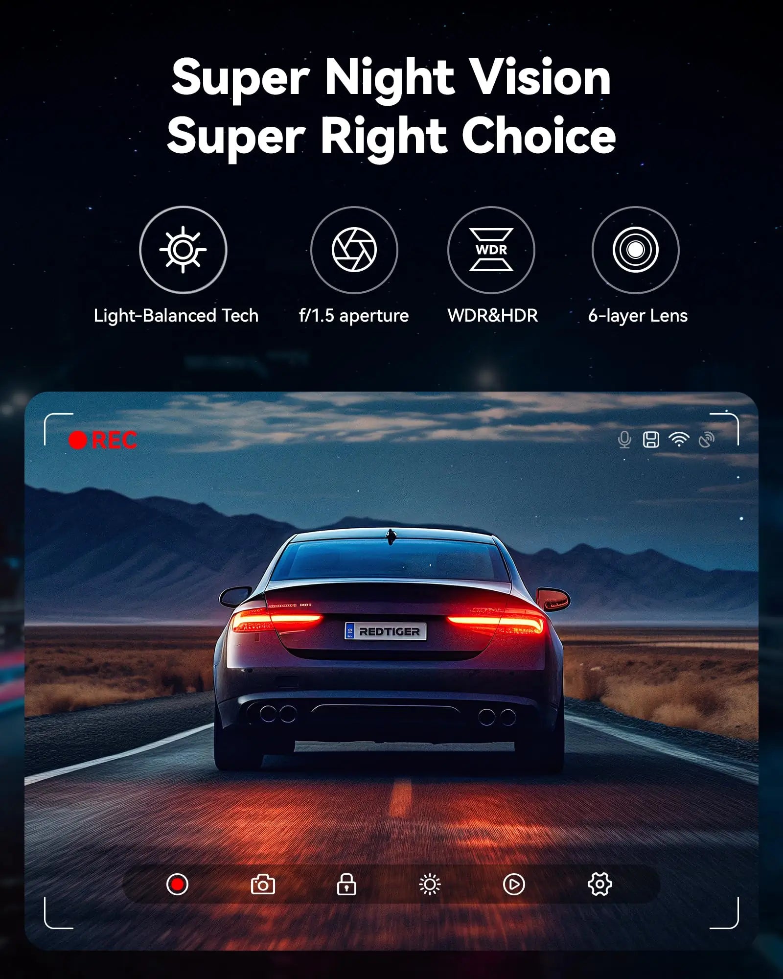 REDTIGER F7NP Dash Cam Front Rear, 4K/2.5K Full HD Dash Camera for Cars, Included 32GB Card, Built-in Wi-Fi GPS, 3.16” IPS Screen, Night Vision, 170°Wide Angle, WDR, 24H Parking Mode