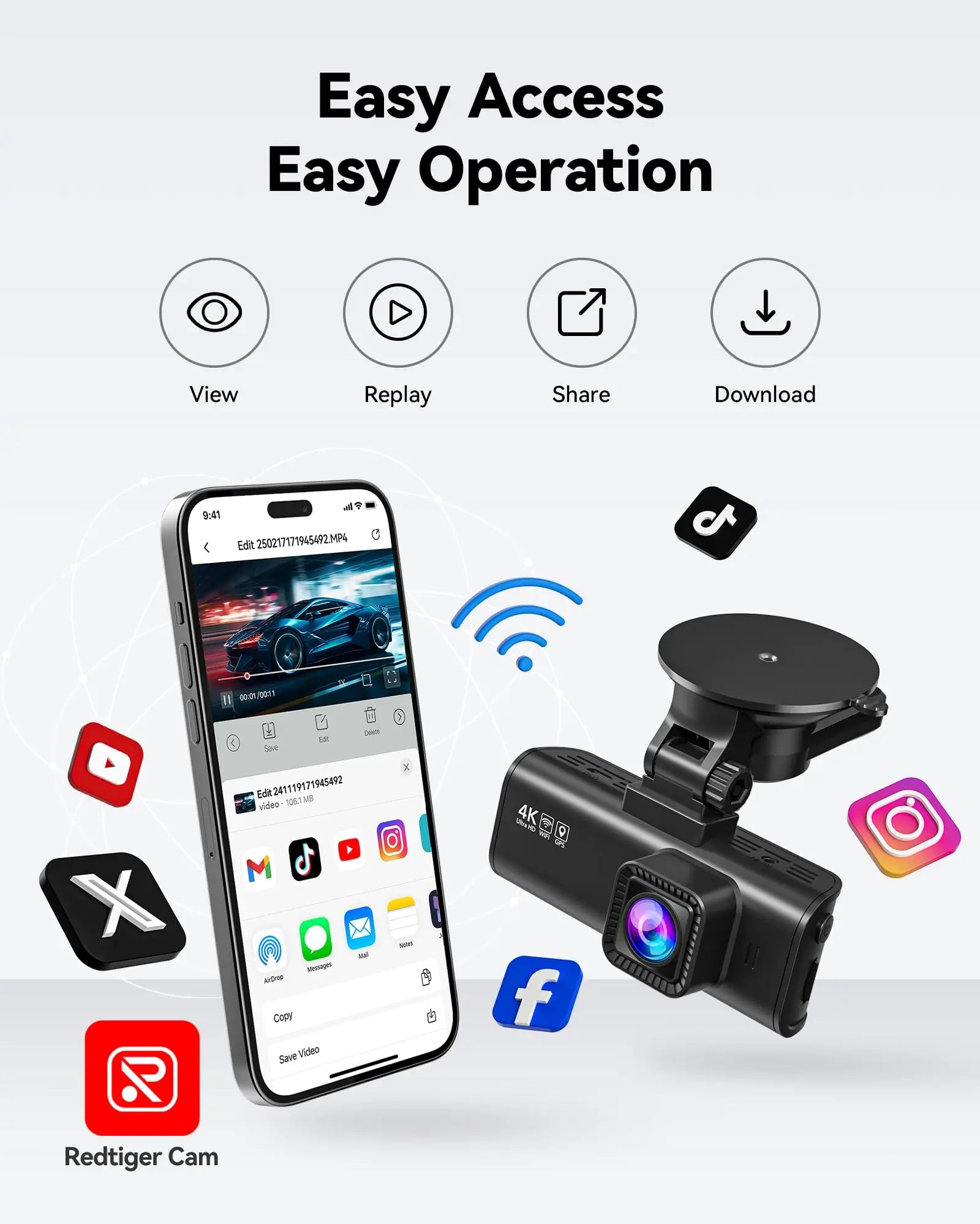 REDTIGER F7NP Dash Cam Front Rear, 4K/2.5K Full HD Dash Camera for Cars, Included 32GB Card, Built-in Wi-Fi GPS, 3.16” IPS Screen, Night Vision, 170°Wide Angle, WDR, 24H Parking Mode