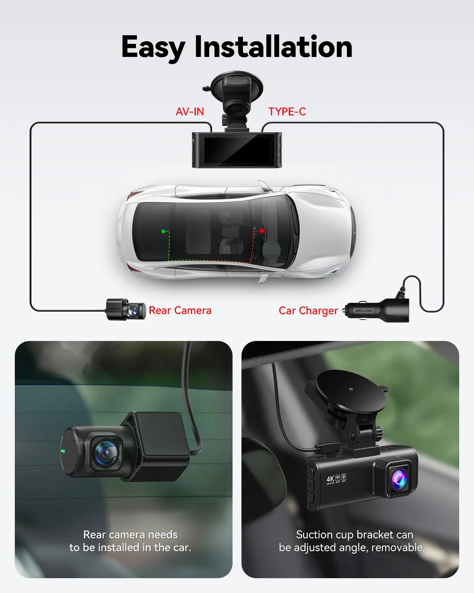 REDTIGER F7NP Dash Cam Front Rear, 4K/2.5K Full HD Dash Camera for Cars, Included 32GB Card, Built-in Wi-Fi GPS, 3.16” IPS Screen, Night Vision, 170°Wide Angle, WDR, 24H Parking Mode