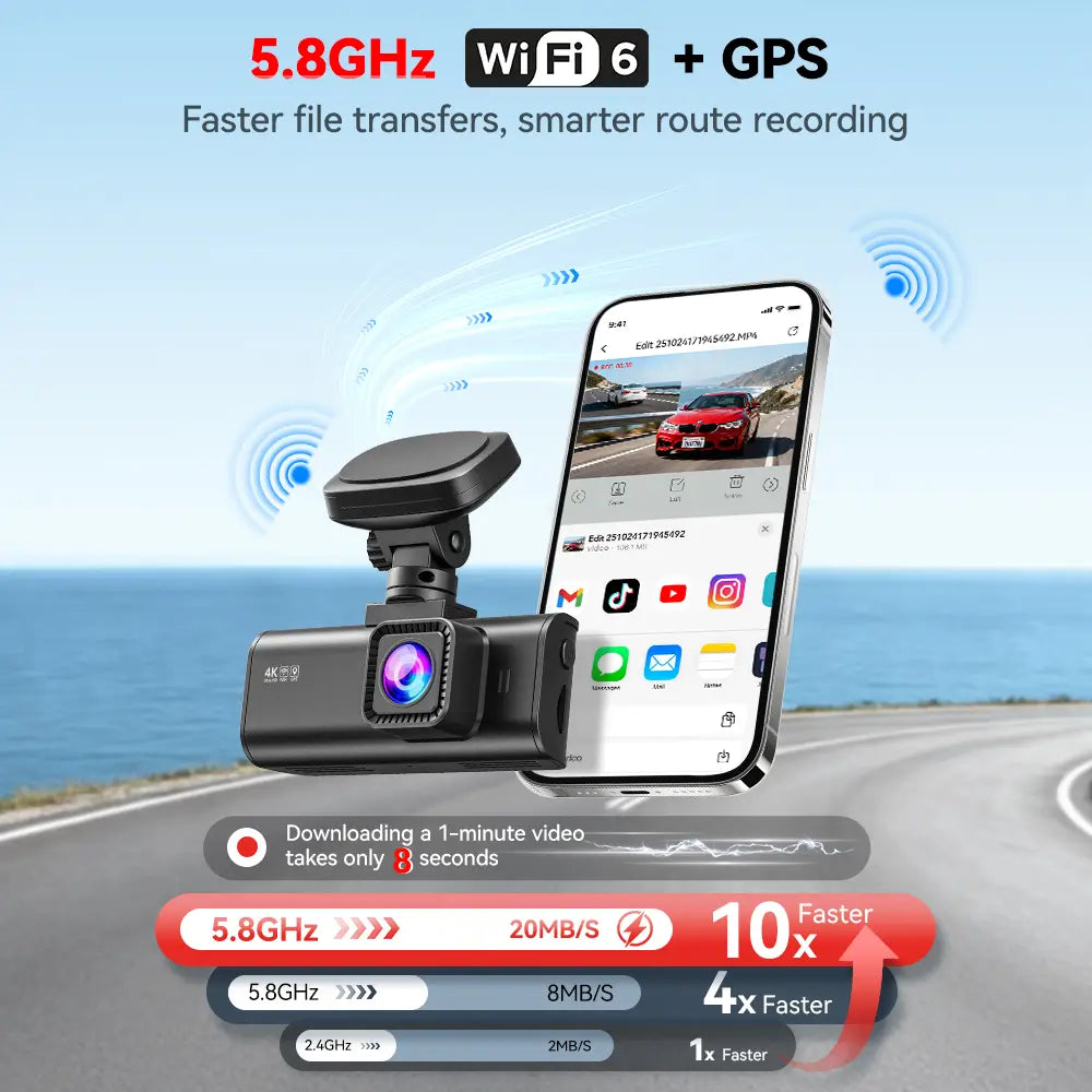 F7N 4K Dual Front and Rear Dash Cam with 64GB Card